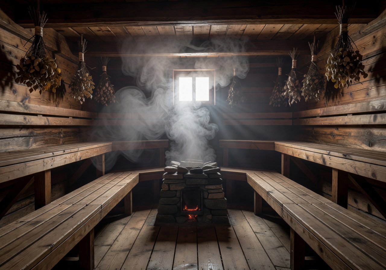 Alpine sauna village wooden interior