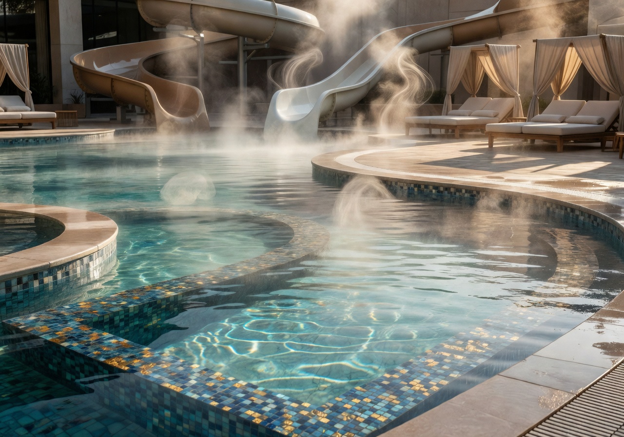 Aquapark luxury heated pool with steam