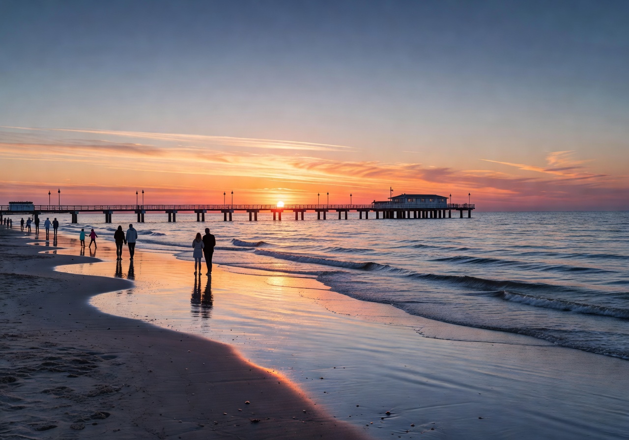 Baltic Sea coastline sunset Sopot beach