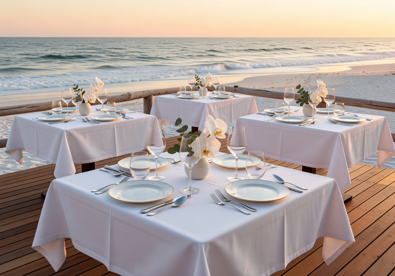 Elegant seaside restaurant fine dining setup
