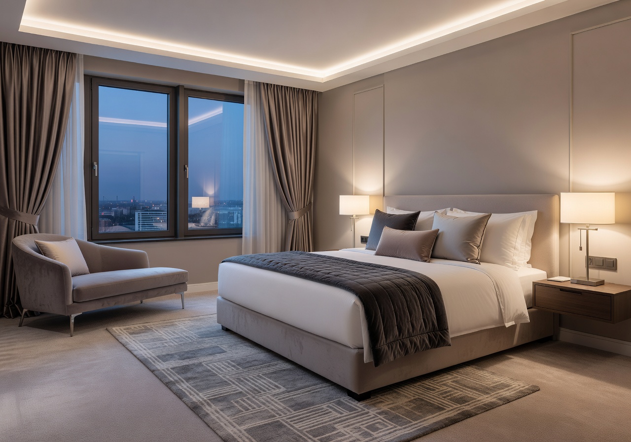 Hilton Warsaw luxury suite bedroom interior