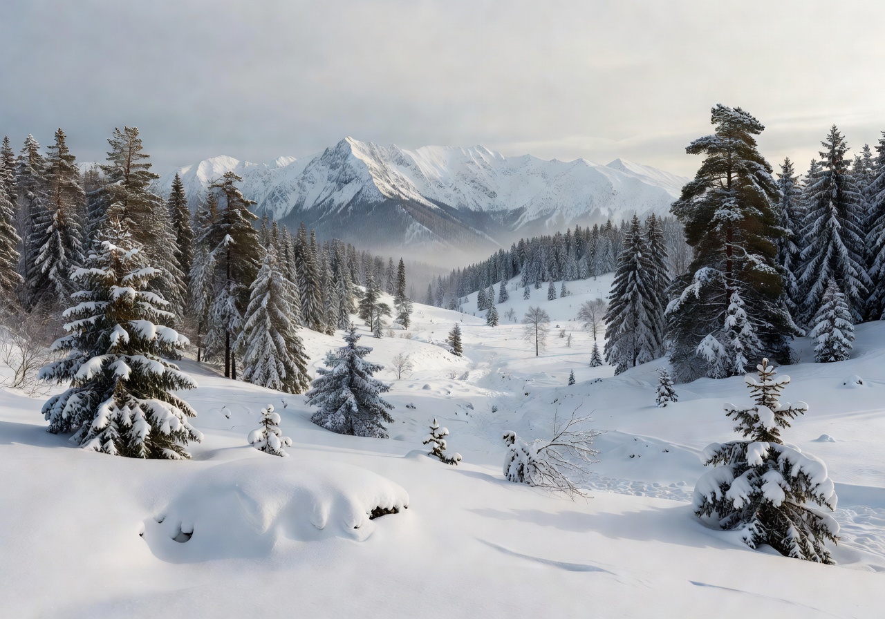 Karpacz snowy mountain landscape winter pines