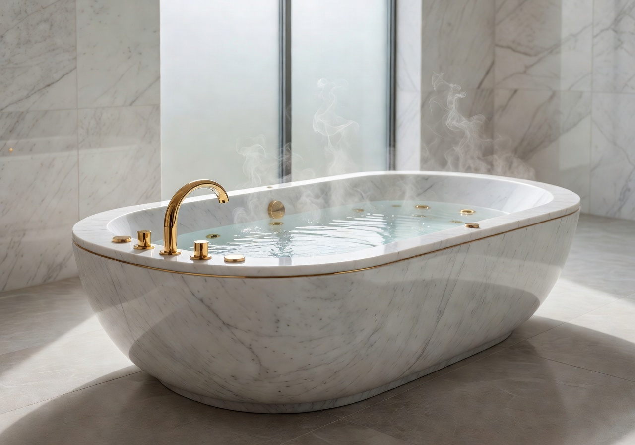 Luxury hydrotherapy spa bath with golden details