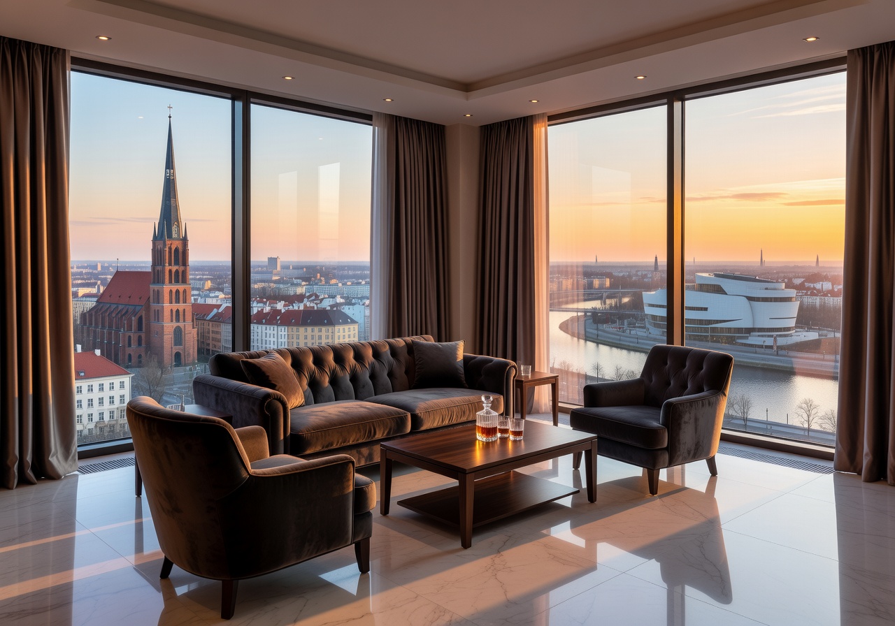Szczecin luxury suite with panoramic skyline view